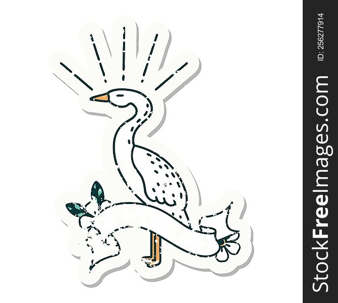 worn old sticker of a tattoo style standing stork. worn old sticker of a tattoo style standing stork