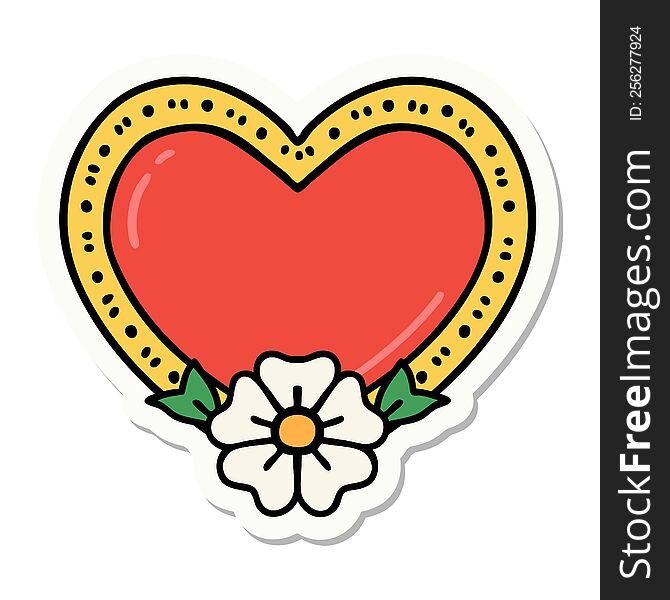 sticker of tattoo in traditional style of a heart and flower. sticker of tattoo in traditional style of a heart and flower