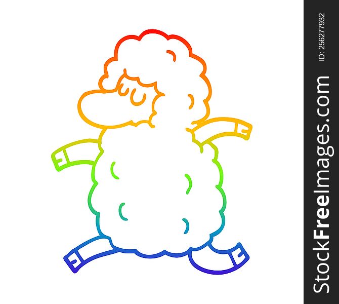 rainbow gradient line drawing of a cartoon sheep running