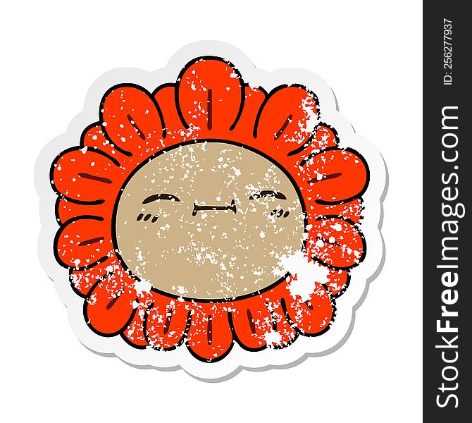distressed sticker of a quirky hand drawn cartoon flower