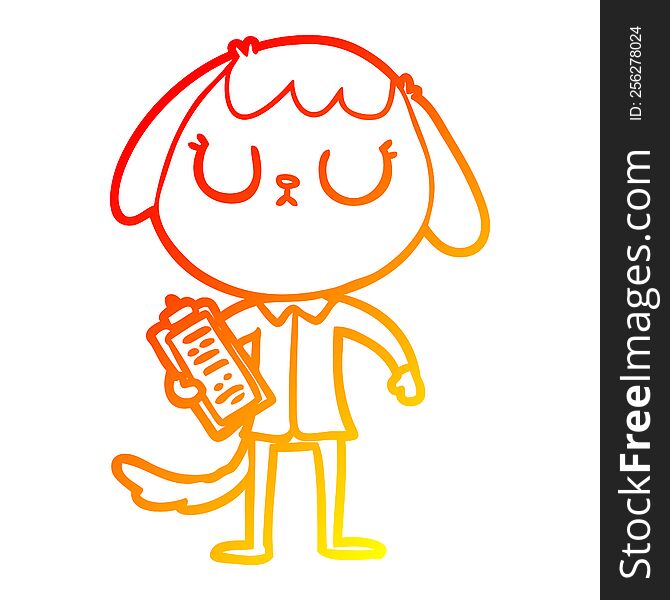warm gradient line drawing of a cute cartoon dog wearing office shirt