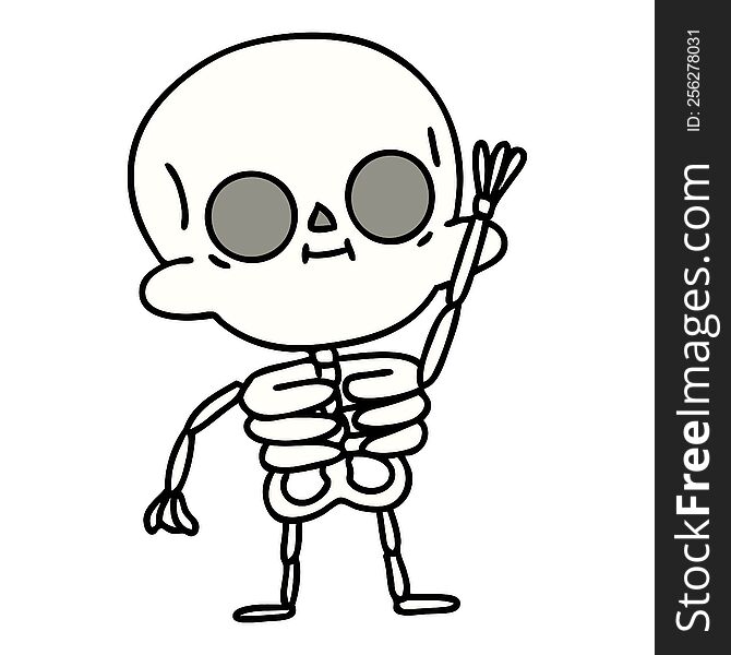 cartoon of a friendly skeleton waving