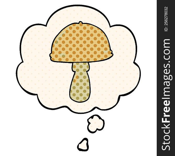 Cartoon Mushroom And Thought Bubble In Comic Book Style