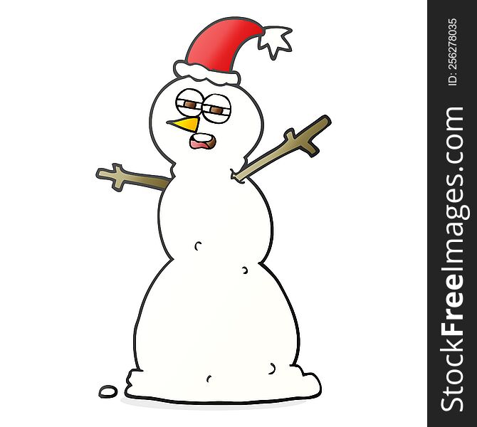 freehand drawn cartoon unhappy snowman