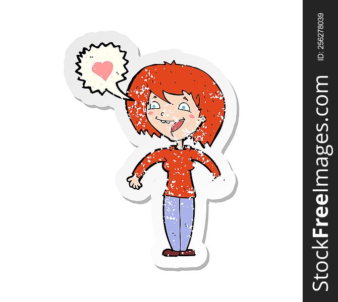 retro distressed sticker of a cartoon woman in love