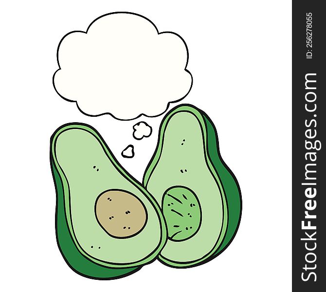 cartoon avocado with thought bubble. cartoon avocado with thought bubble