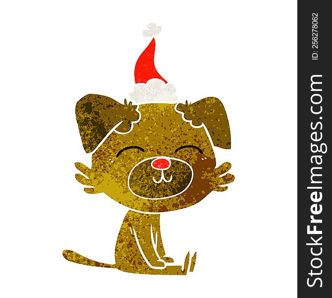 Retro Cartoon Of A Dog Wearing Santa Hat