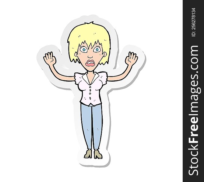 Sticker Of A Cartoon Woman Stressing Out
