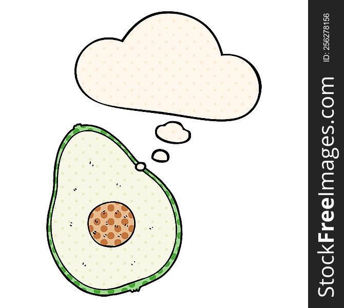 cartoon avocado with thought bubble in comic book style