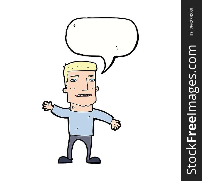 Cartoon Waving Stressed Man With Speech Bubble