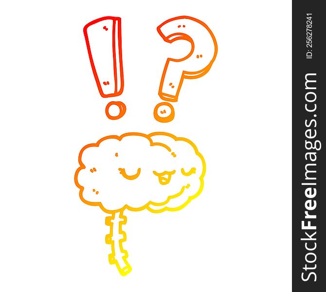 warm gradient line drawing of a cartoon curious brain