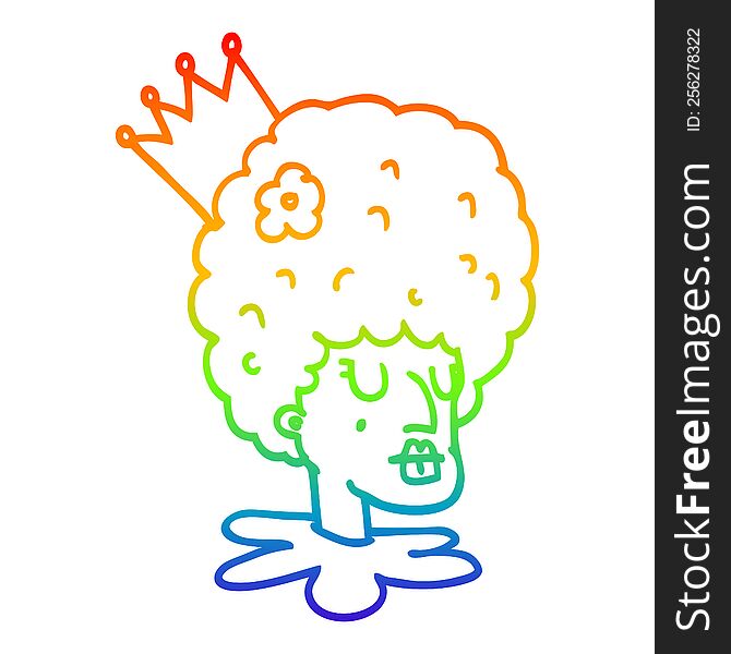 Rainbow Gradient Line Drawing Cartoon Queen In Makeup And Huge Wig