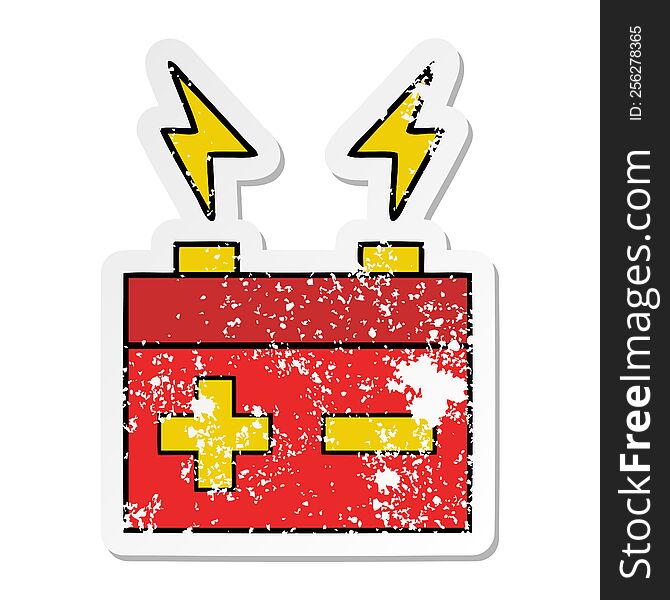 Distressed Sticker Of A Cute Cartoon Electrical Battery