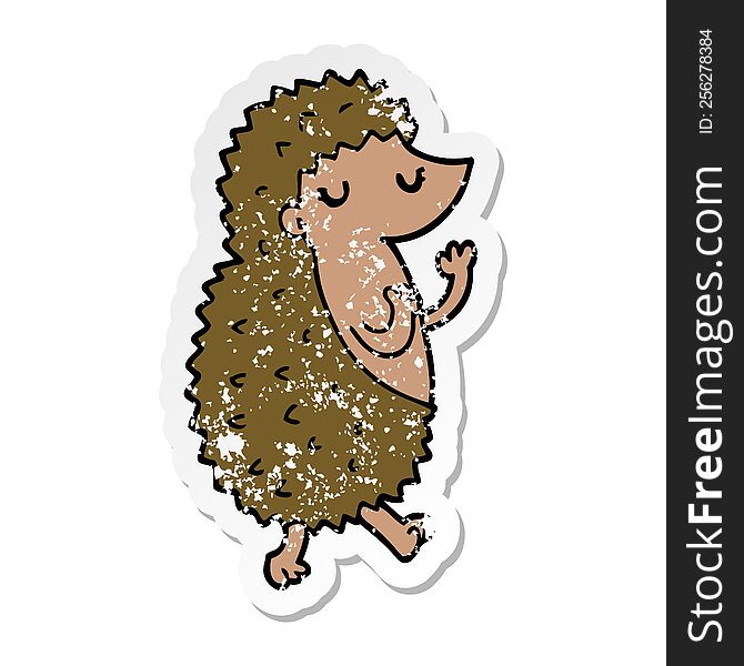 distressed sticker of a cartoon hedgehog