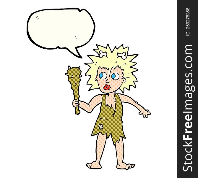 freehand drawn comic book speech bubble cartoon cave woman