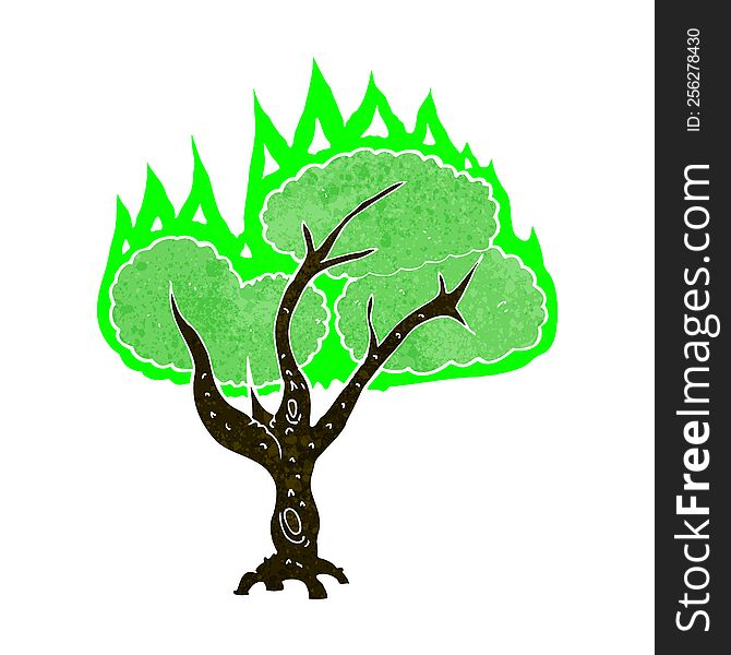 cartoon spooky burning tree