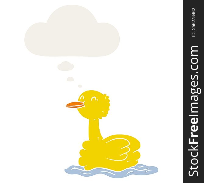 cartoon duck with thought bubble in retro style