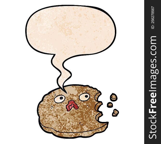 Cartoon Bitten Cookie And Speech Bubble In Retro Texture Style