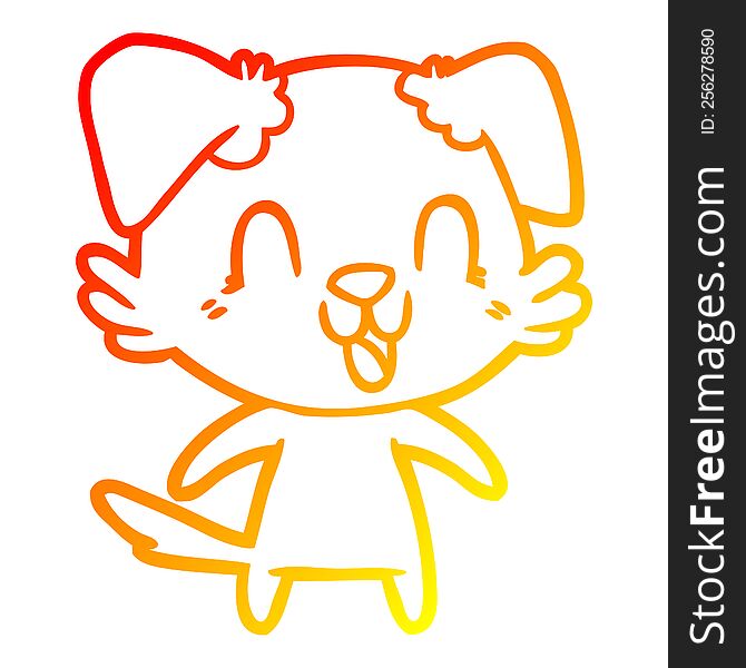 warm gradient line drawing of a laughing cartoon dog