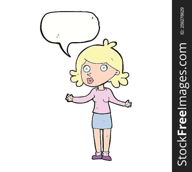 Cartoon Confused Woman With Speech Bubble