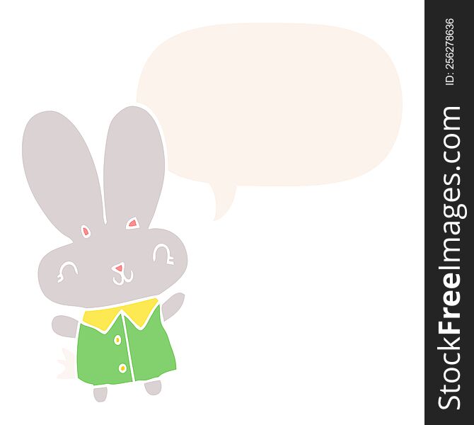 cute cartoon tiny rabbit with speech bubble in retro style