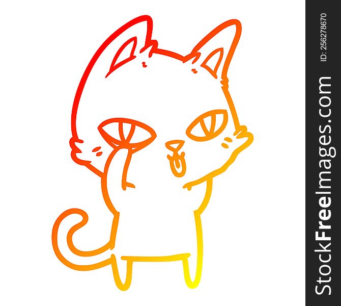 warm gradient line drawing cartoon cat staring