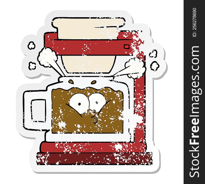 Distressed Sticker Of A Steaming Hot Coffee Pot