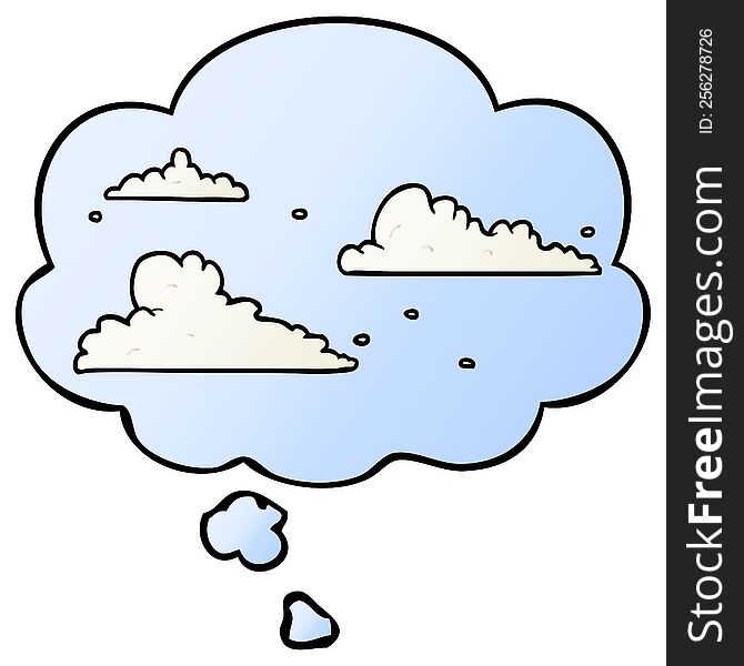 cartoon clouds with thought bubble in smooth gradient style