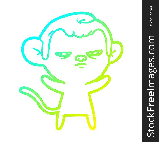 Cold Gradient Line Drawing Cartoon Annoyed Monkey