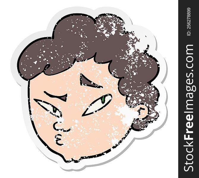 Distressed Sticker Of A Cartoon Suspicious Man