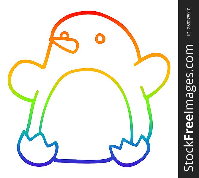 rainbow gradient line drawing of a cartoon dancing penguin