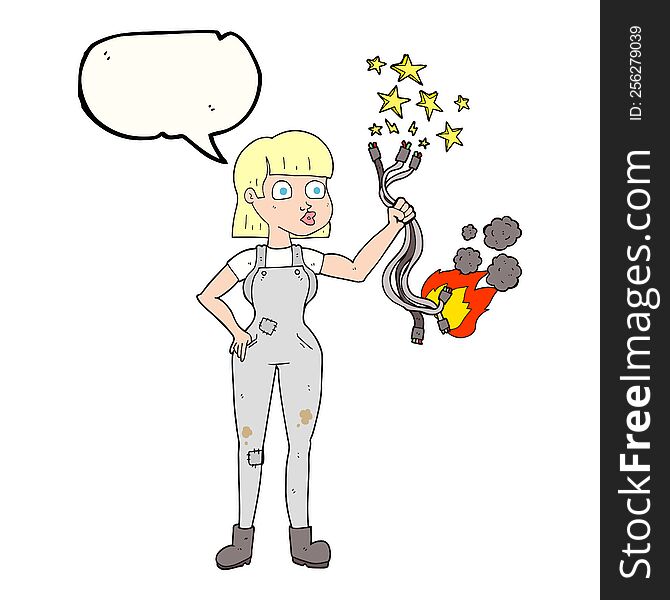 Speech Bubble Cartoon Female Electrician