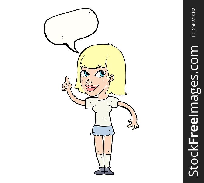 Cartoon Pretty Girl With Idea With Speech Bubble