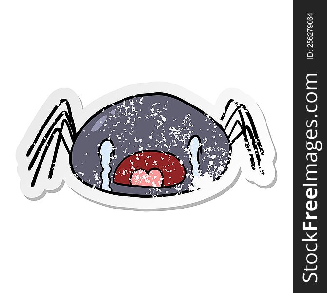 Distressed Sticker Of A Cartoon Crying Spider