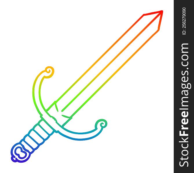 Rainbow Gradient Line Drawing Cartoon Sword