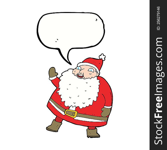 Funny Waving Santa Claus Cartoon With Speech Bubble