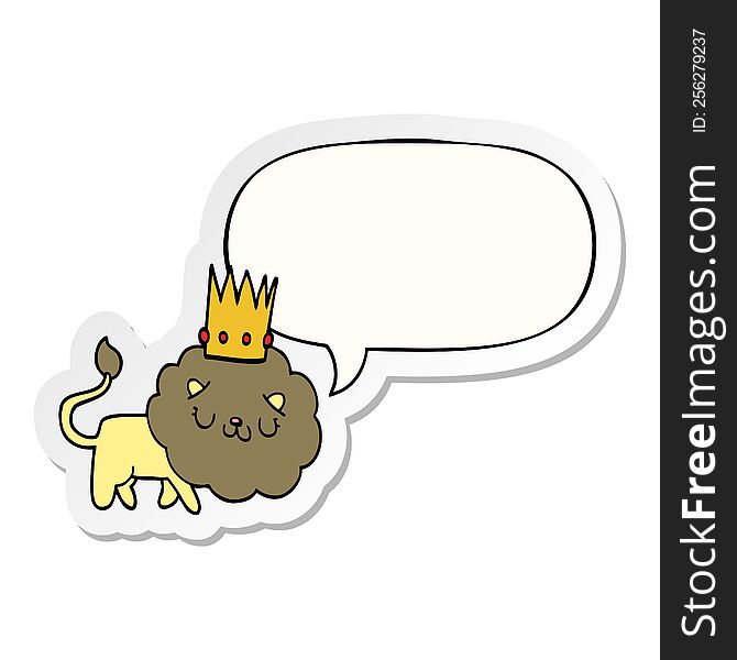 Cartoon Lion And Crown And Speech Bubble Sticker