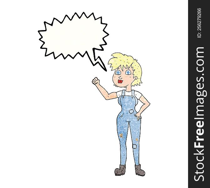 freehand speech bubble textured cartoon confident farmer woman