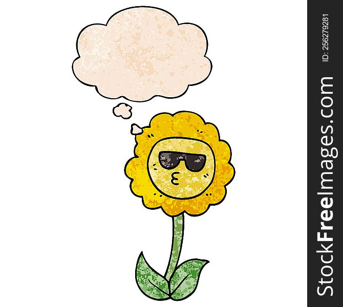 cartoon flower with thought bubble in grunge texture style. cartoon flower with thought bubble in grunge texture style