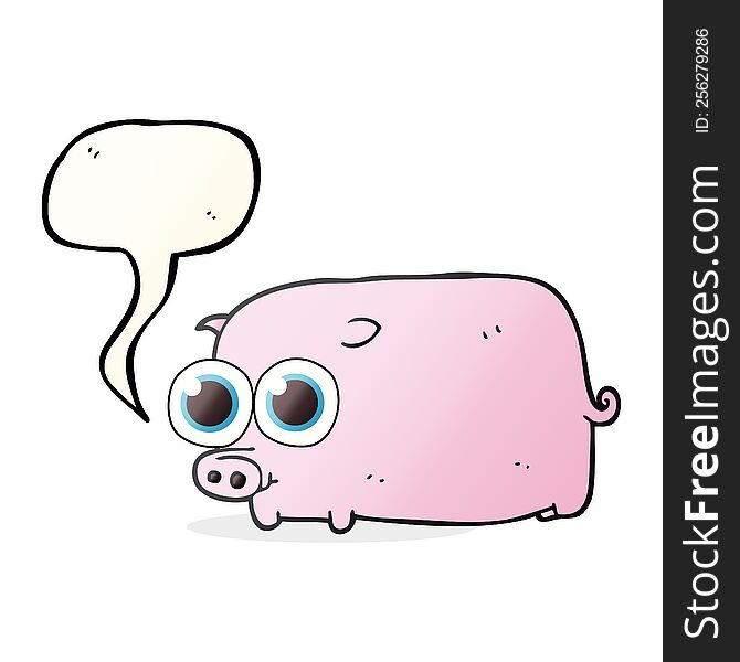 freehand drawn speech bubble cartoon piglet with big pretty eyes