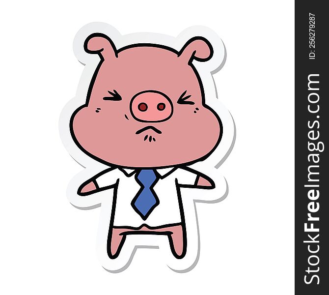sticker of a cartoon angry pig in shirt and tie
