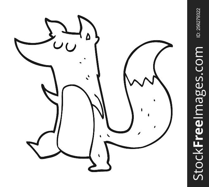 freehand drawn black and white cartoon little wolf