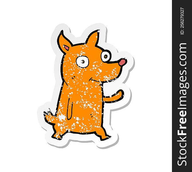 Retro Distressed Sticker Of A Cartoon Little Dog Waving