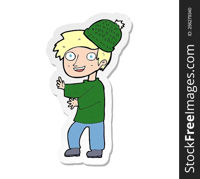 Sticker Of A Cartoon Man Wearing Winter Hat