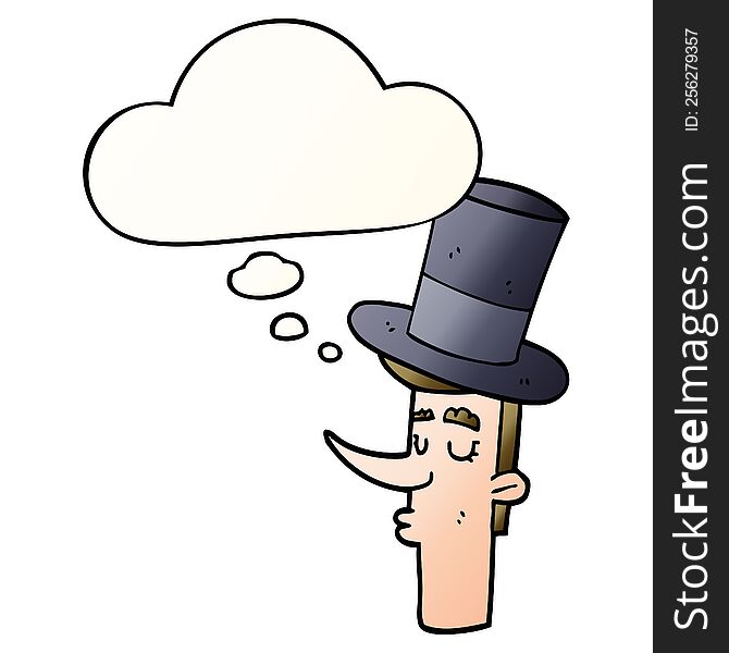 cartoon man wearing top hat and thought bubble in smooth gradient style