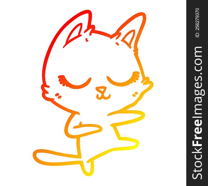 warm gradient line drawing of a calm cartoon cat