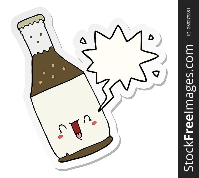 Cartoon Beer Bottle And Speech Bubble Sticker