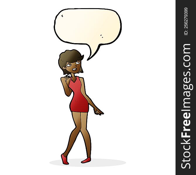 Cartoon Woman In Cocktail Dress With Speech Bubble