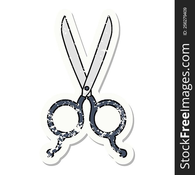 distressed sticker tattoo in traditional style of barber scissors. distressed sticker tattoo in traditional style of barber scissors
