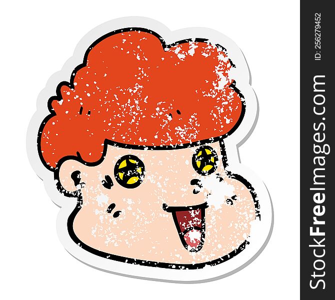 Distressed Sticker Of A Cartoon Boy S Face